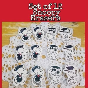 New Set of 12 Graduation Snoopy Erasers